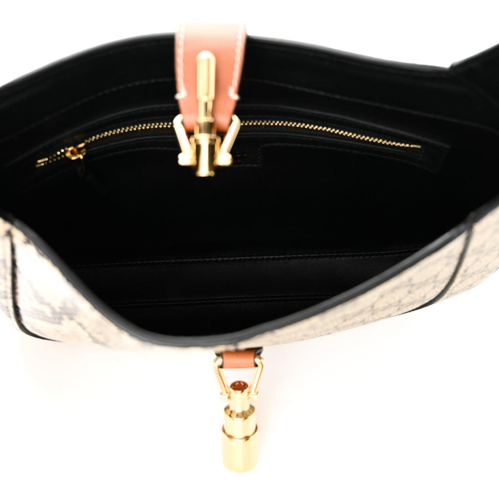 Gucci GG Supreme Monogram Snakeskin Small Jackie 1961 Hobo Beige Ebony