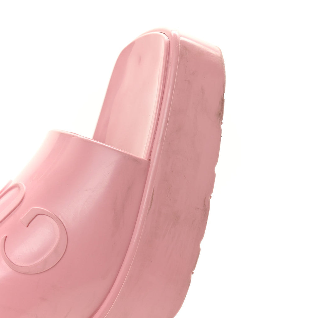Gucci Rubber Gucci Logo Womens Platform 20/60mm Slide Sandals 41 Wild Rose