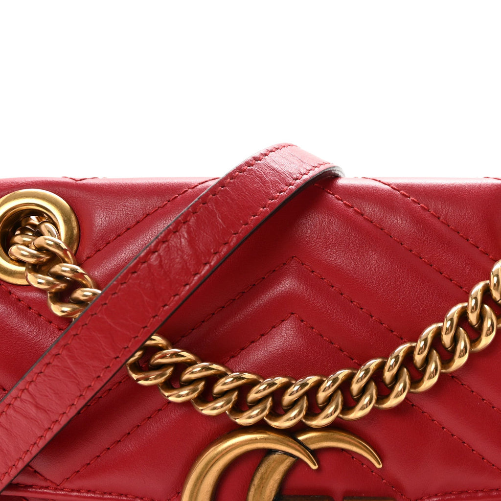Gucci Calfskin Matelasse Mini GG Marmont Shoulder Bag Hibiscus Red
