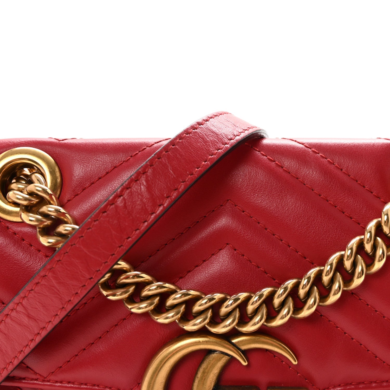 Gucci Calfskin Matelasse Mini GG Marmont Shoulder Bag Hibiscus Red