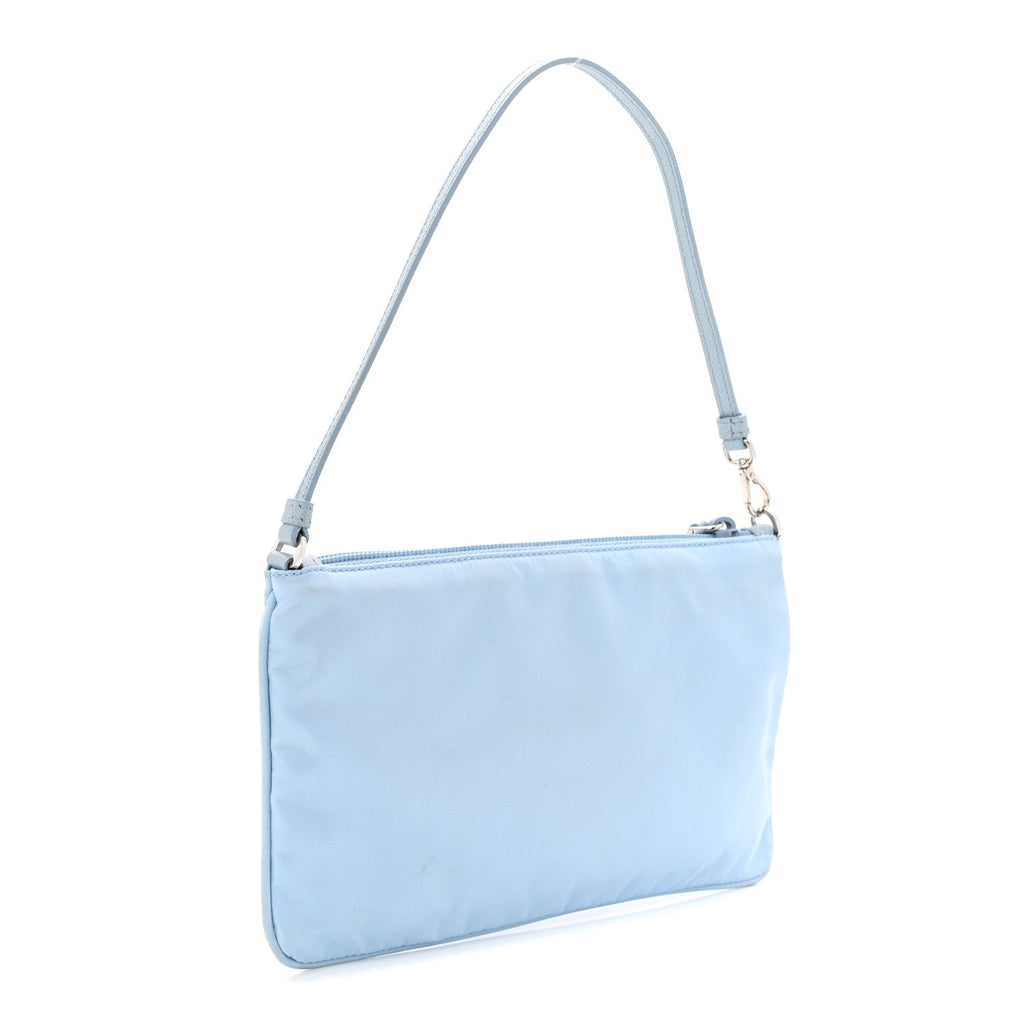 Prada Re-Nylon Vela Saffiano Mini Pochette Bag Celeste