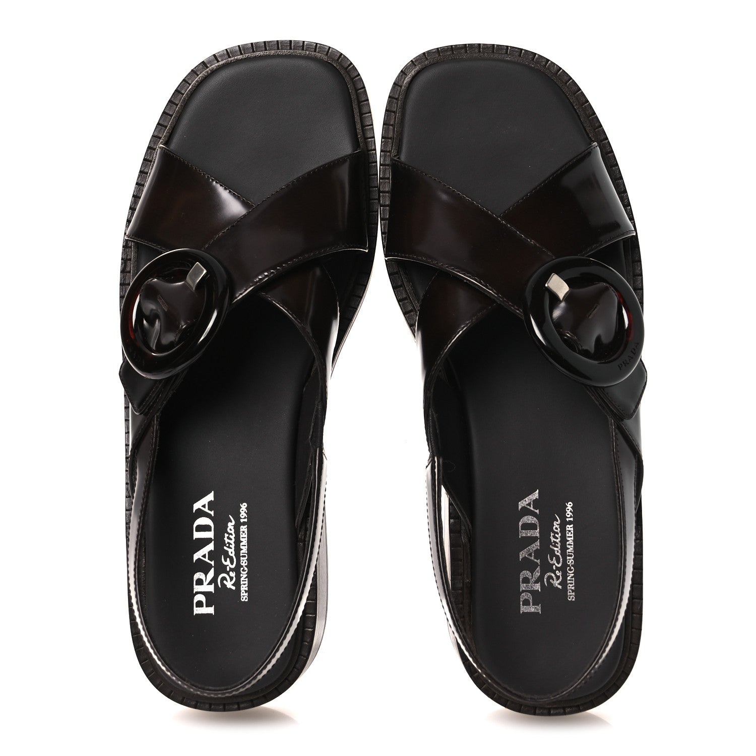 Prada Spazzolato Fume Re-Edition 1996 Buckle Sandals 41 Bruciato