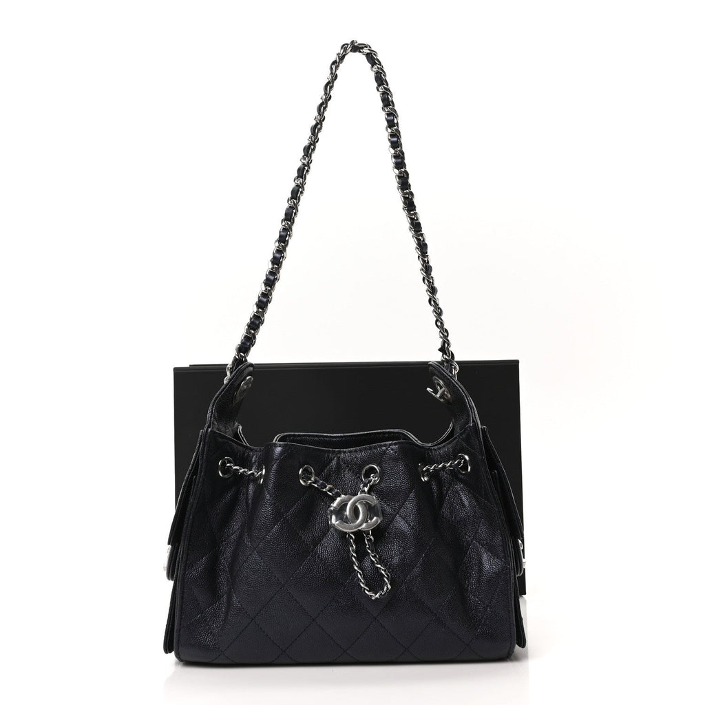 Chanel Metallic Caviar Quilted Mini Chanel 25 Handbag Dark Blue