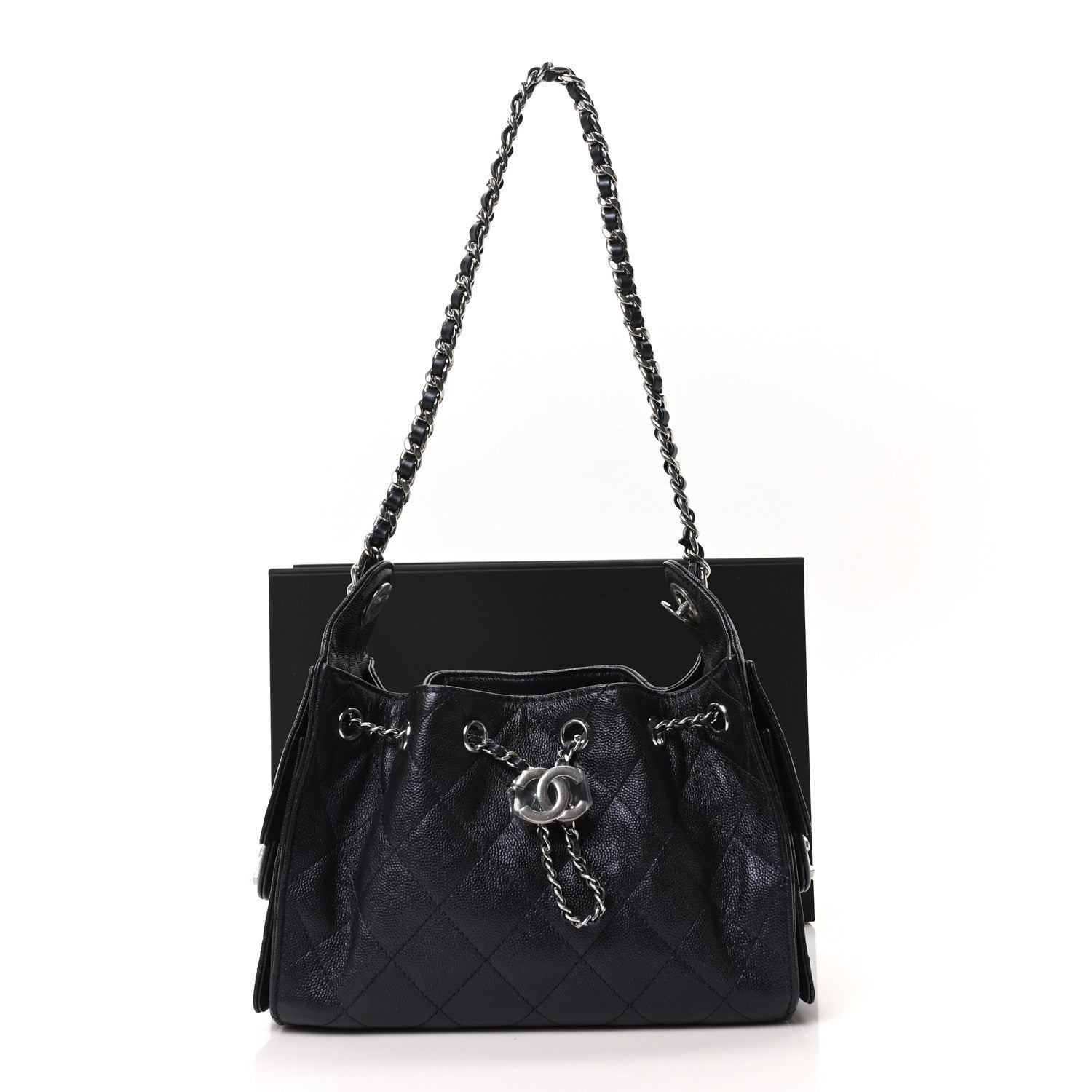 Chanel Metallic Caviar Quilted Mini Chanel 25 Handbag Dark Blue