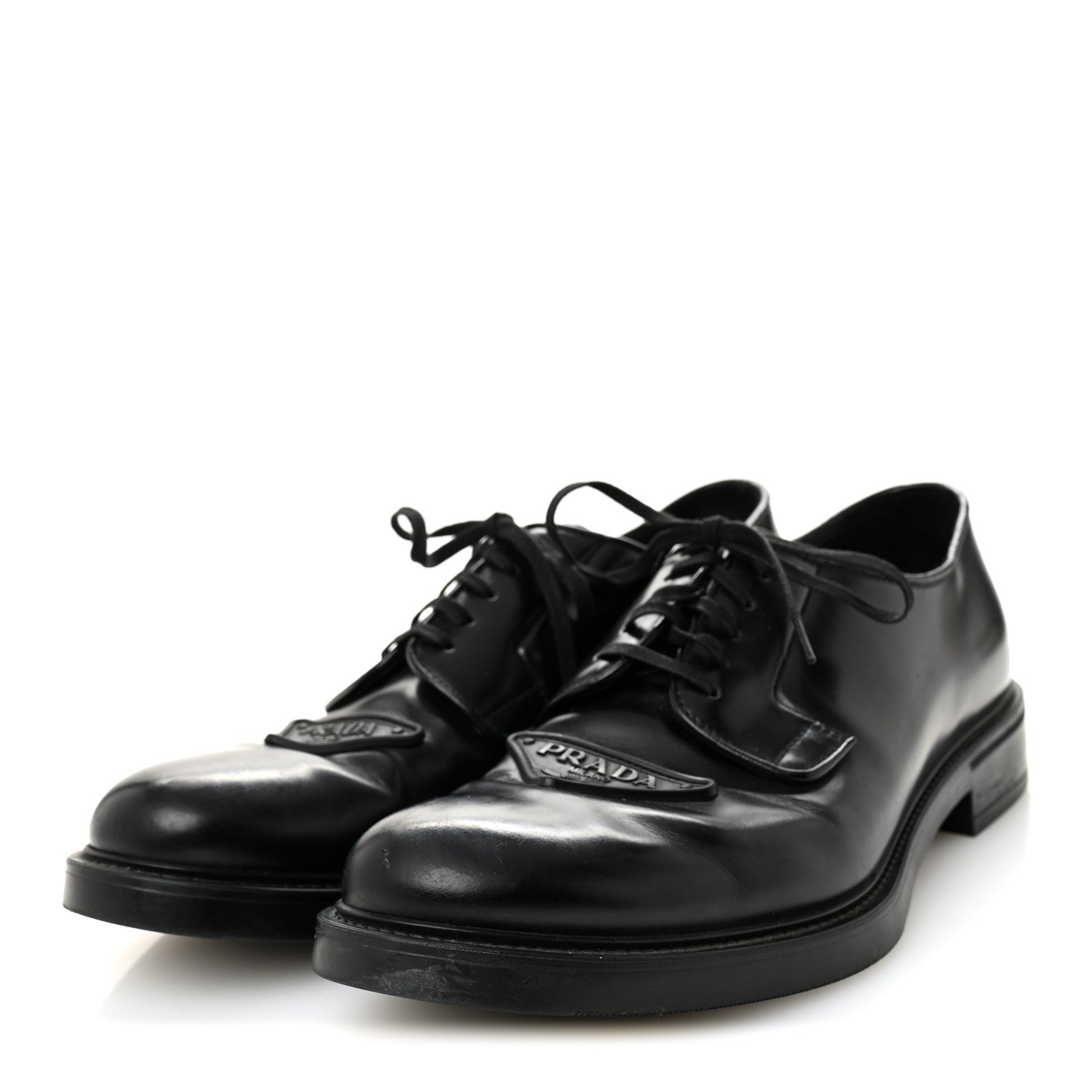 Prada Spazzolato Triangle Mens Derby Loafers 8 Black