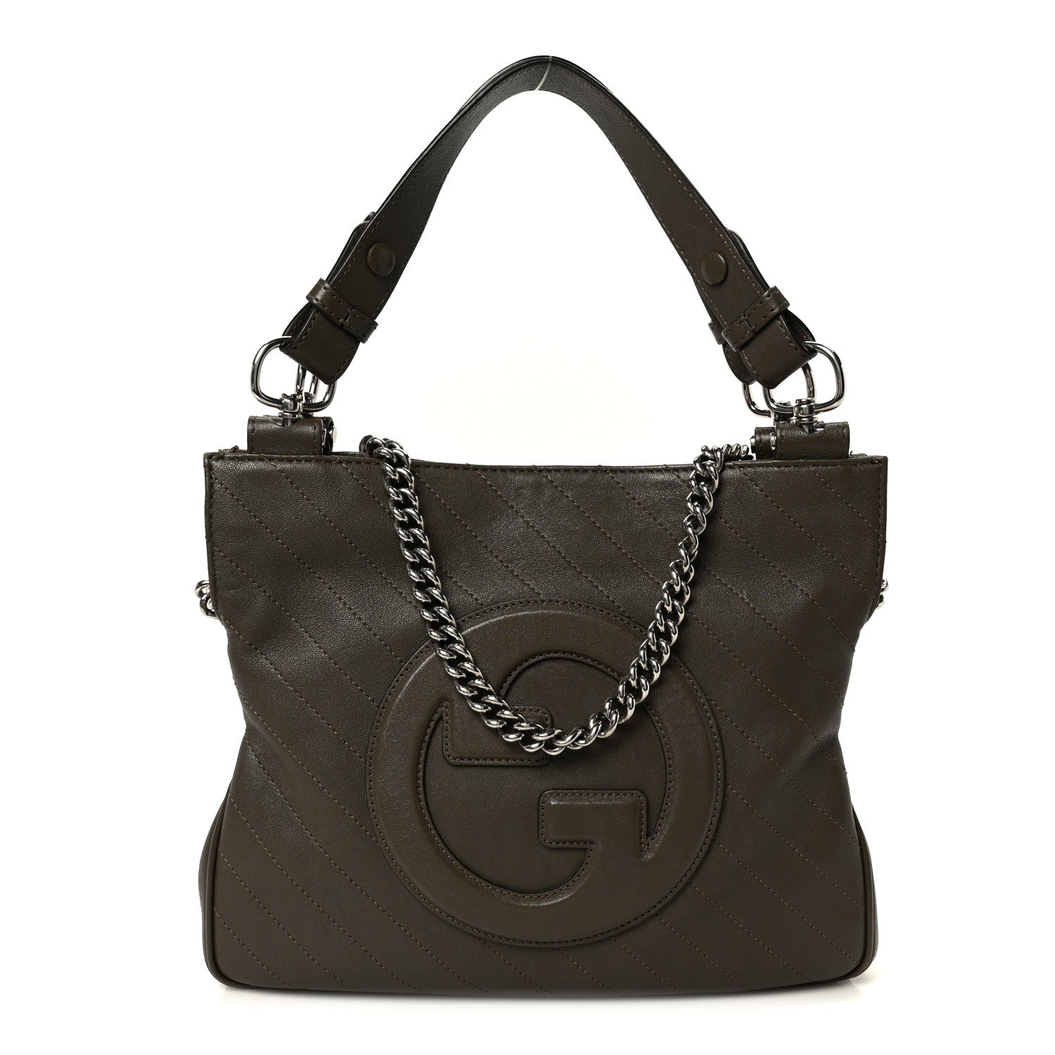 Gucci Sakai Be Green Calfskin Diagonal Stitched Small Blondie Tote Craclet Brown