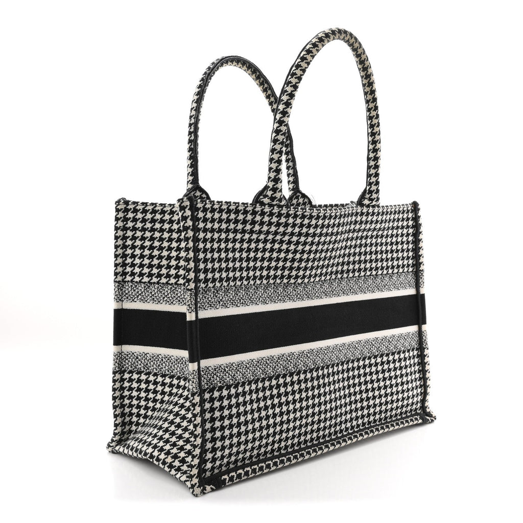 Christian Dior Canvas Houndstooth Embroidered Medium Book  Black White