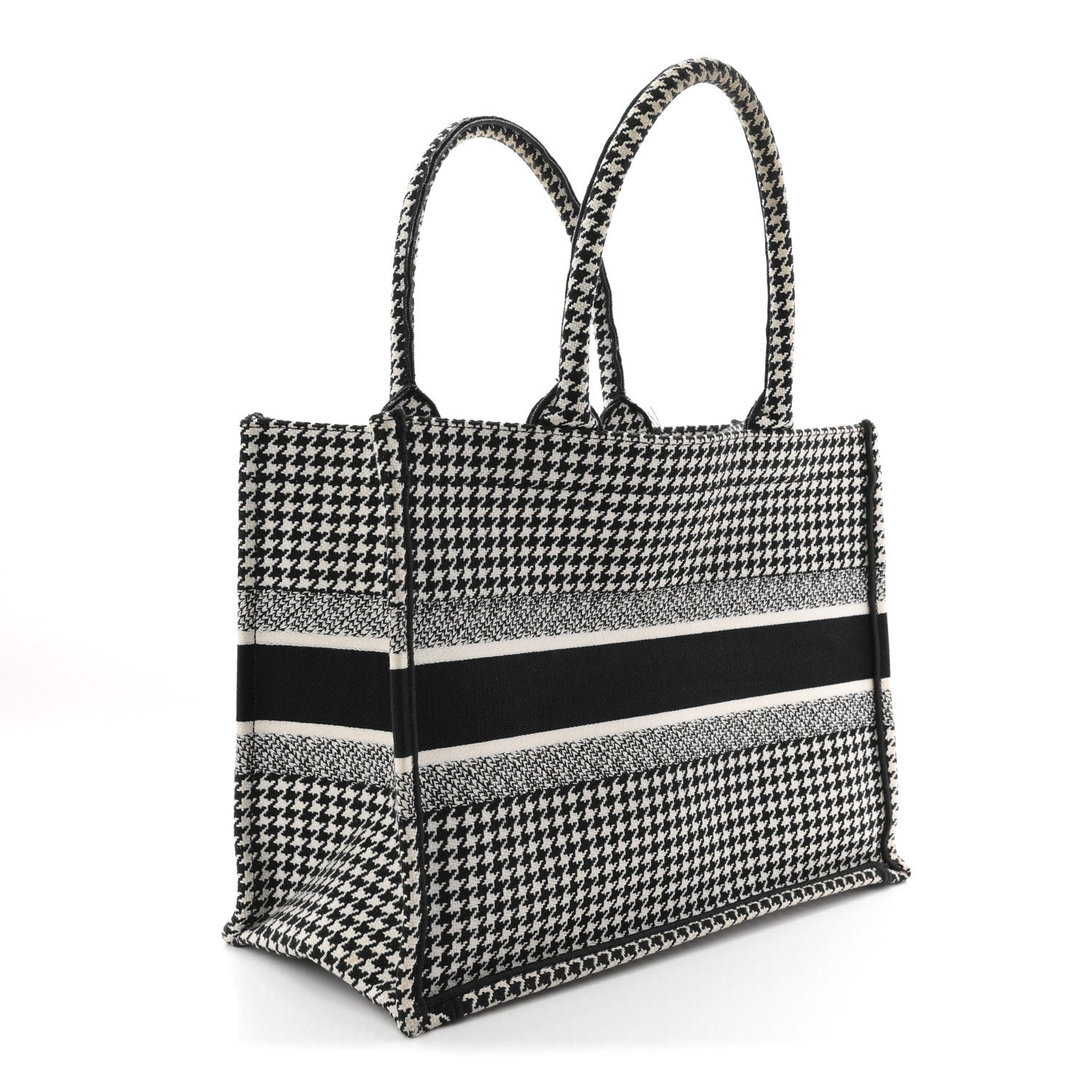 Christian Dior Canvas Houndstooth Embroidered Medium Book  Black White