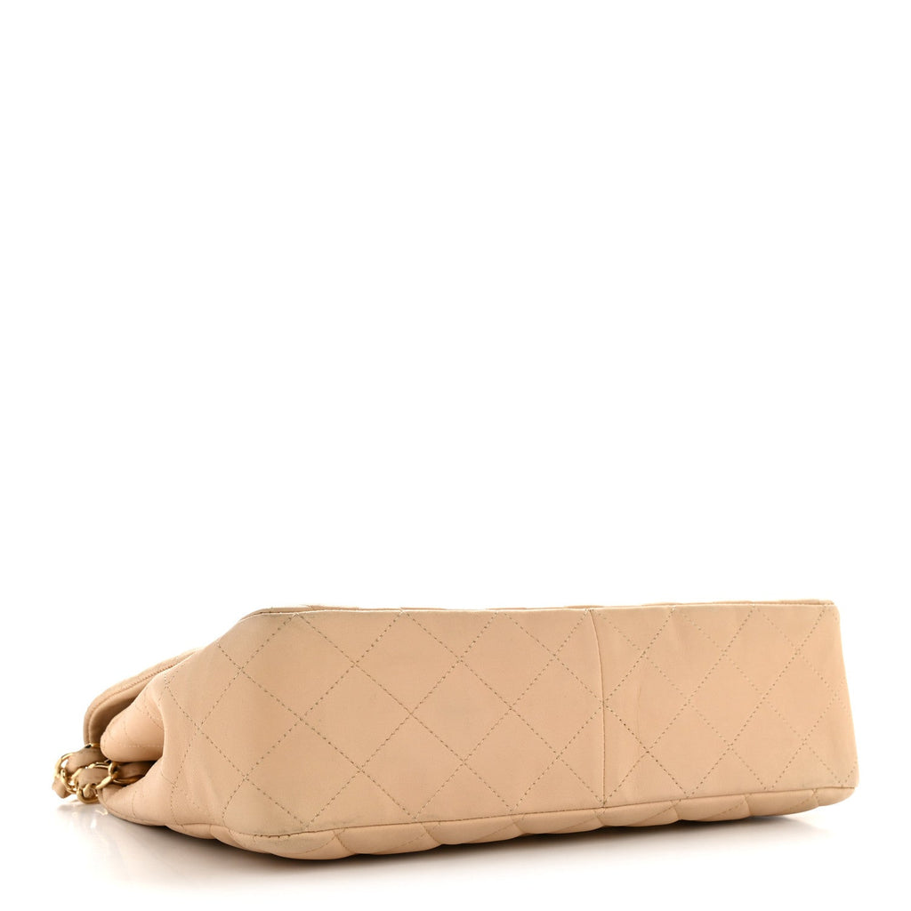 Chanel Lambskin Quilted Jumbo Single Flap Beige