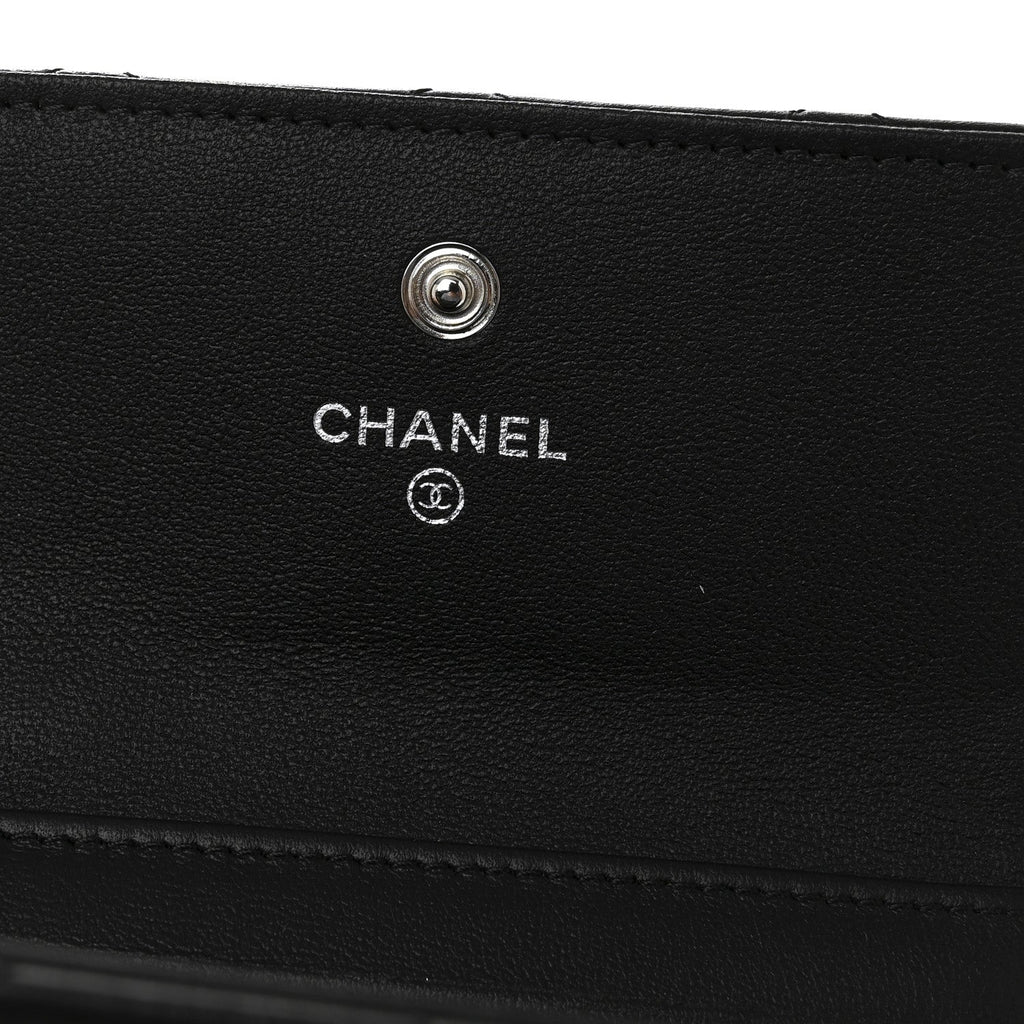 Lambskin Quilted Baguette Crystal Small Compact Wallet Black
