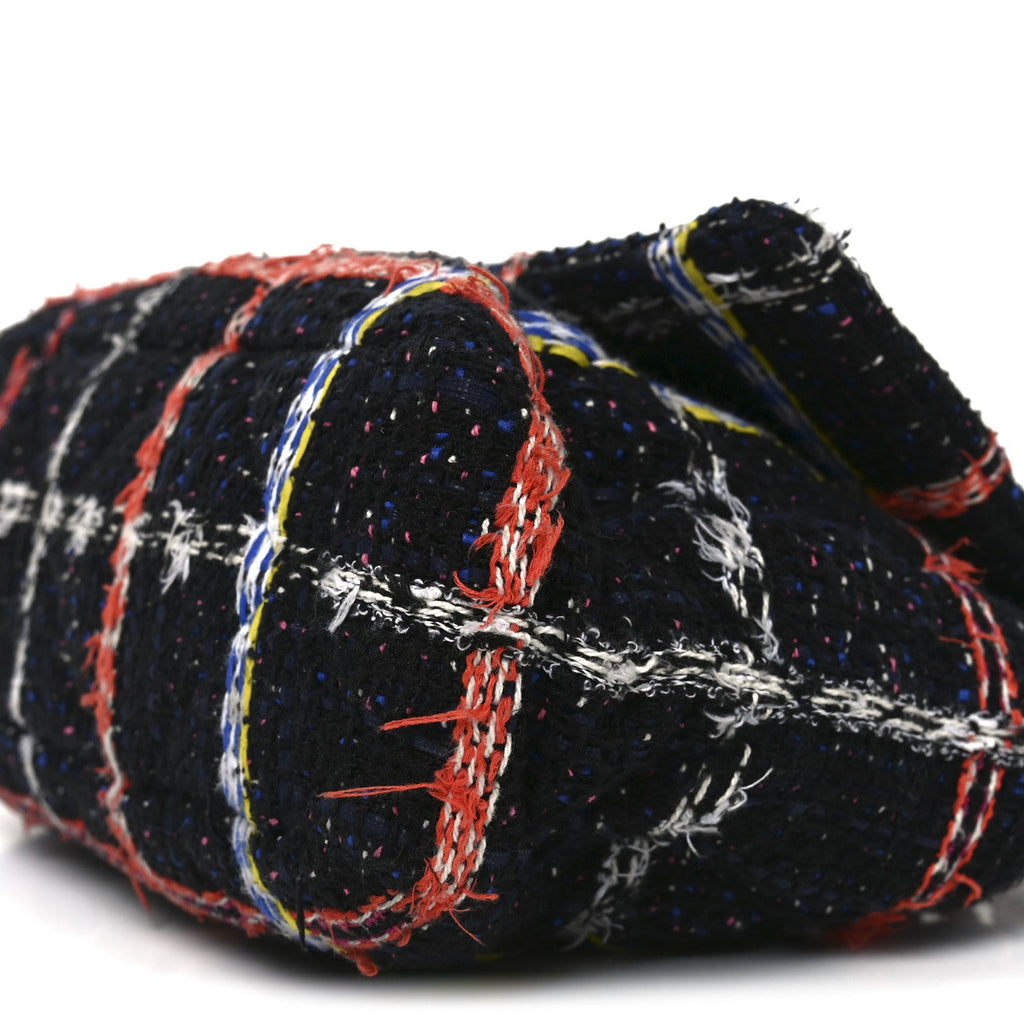 Chanel Tweed Quilted Large Chanel 19 Flap Black Orange Blue