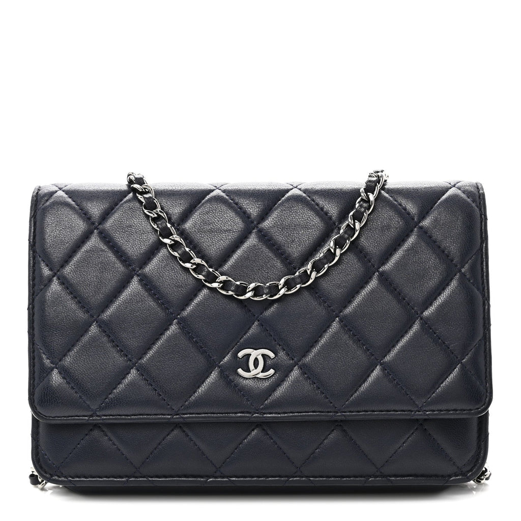 Chanel Lambskin Quilted Wallet On Chain WOC Navy Blue