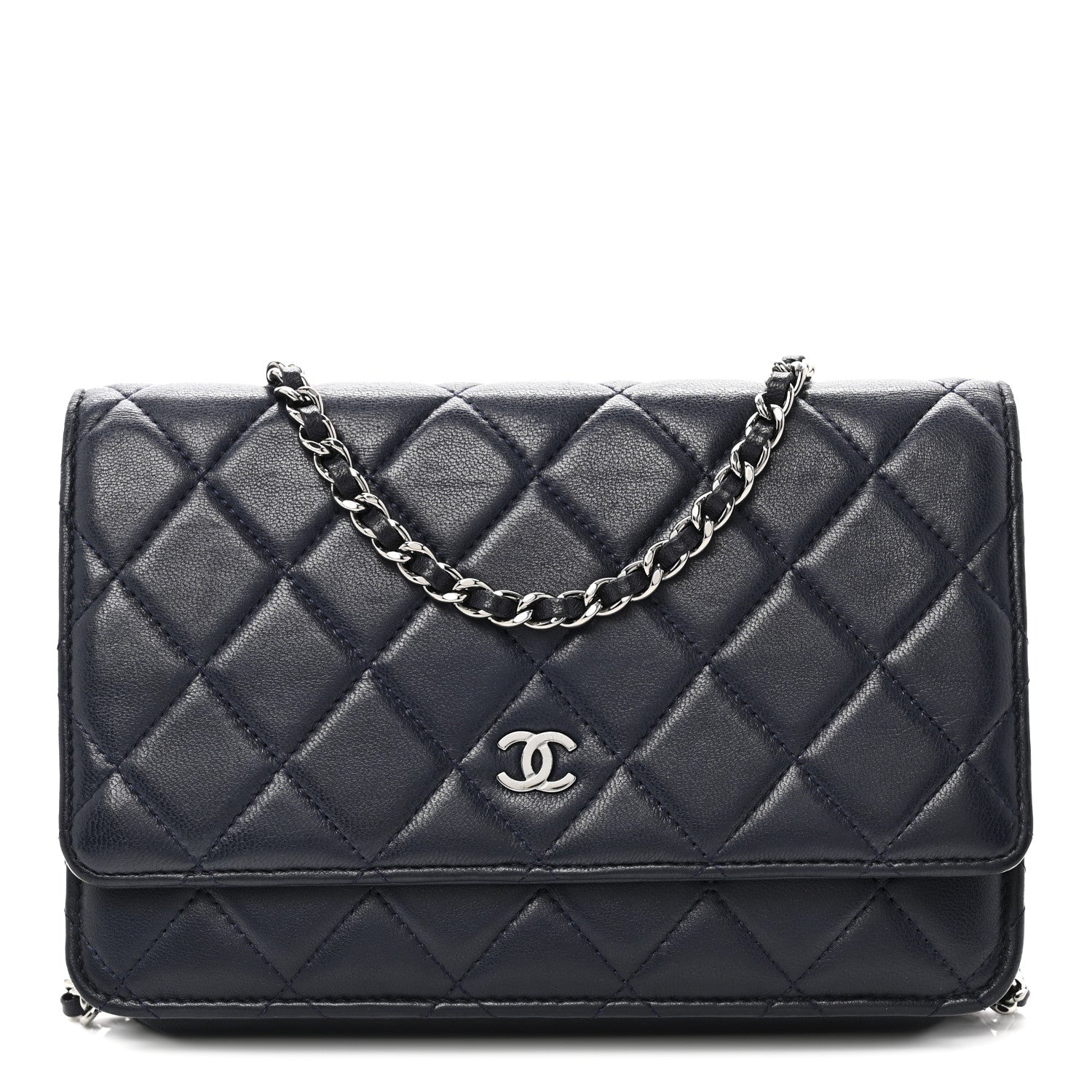 Chanel Lambskin Quilted Wallet On Chain WOC Navy Blue
