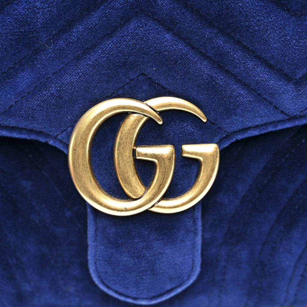 Gucci Velvet Matelasse GG Marmont Clutch Cobalt Blue