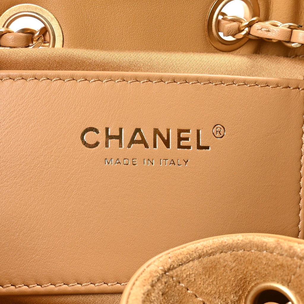 Chanel Suede Quilted Small Chanel 25 Handbag Beige