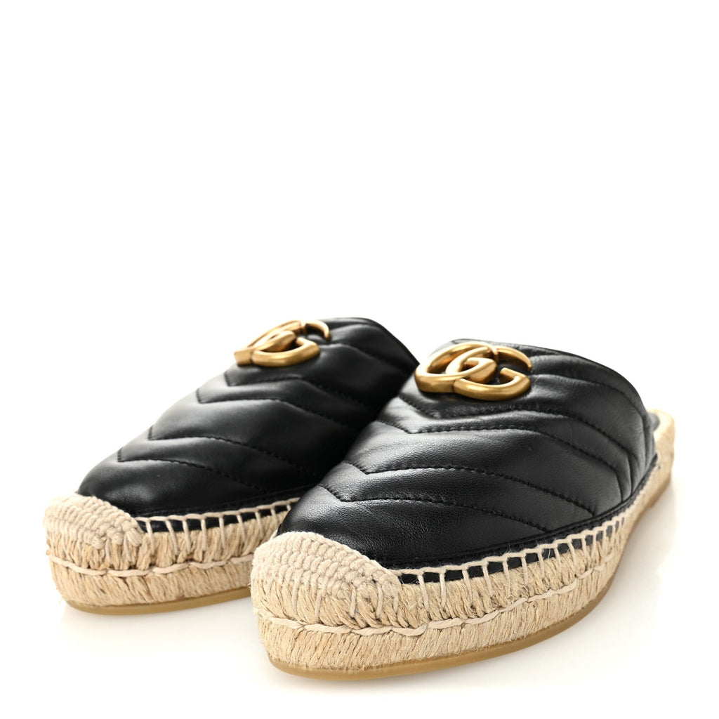 Gucci Nappa Matelasse GG Marmont Espadrille Slippers 36 Black