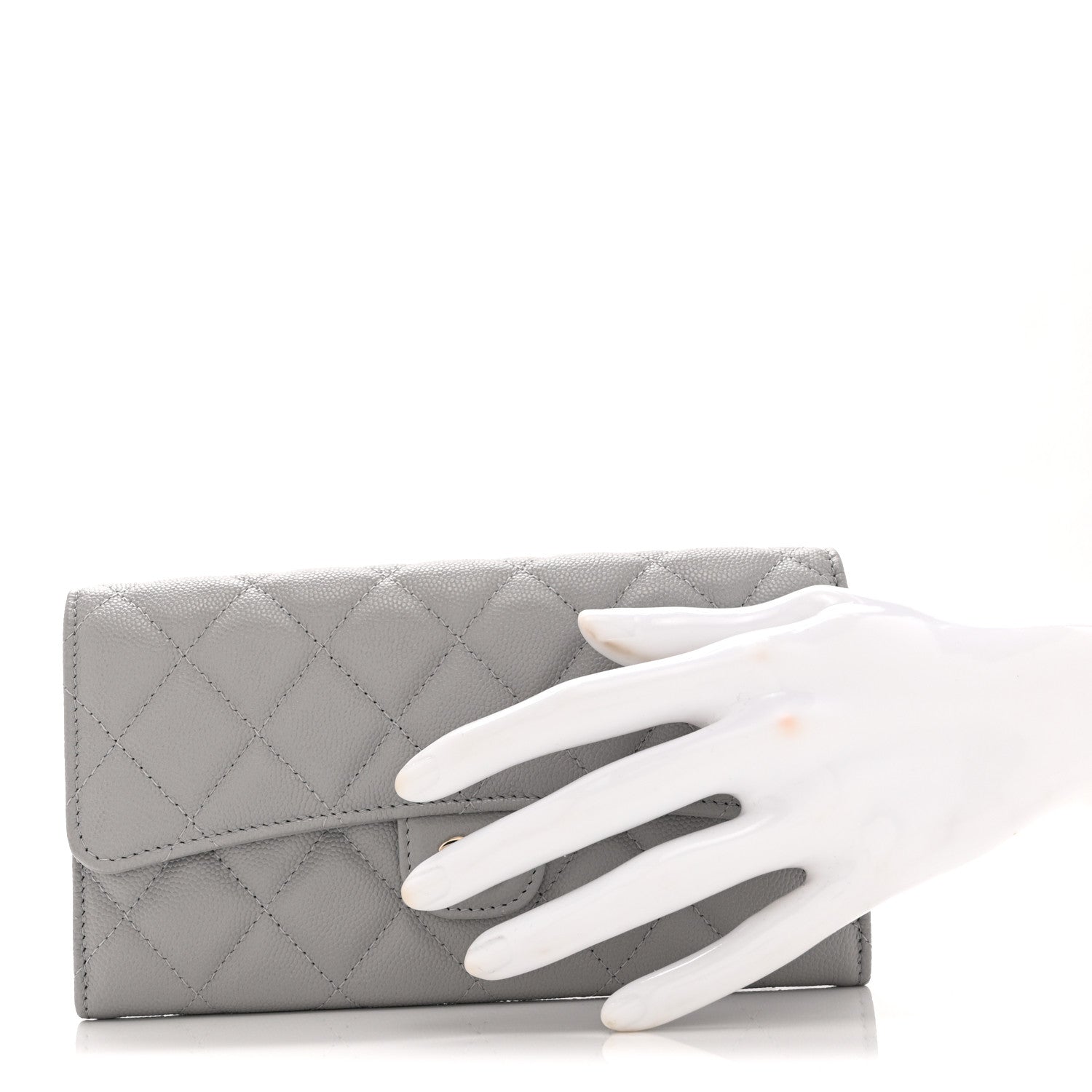 Caviar Quilted Large Gusset Flap Wallet Grey