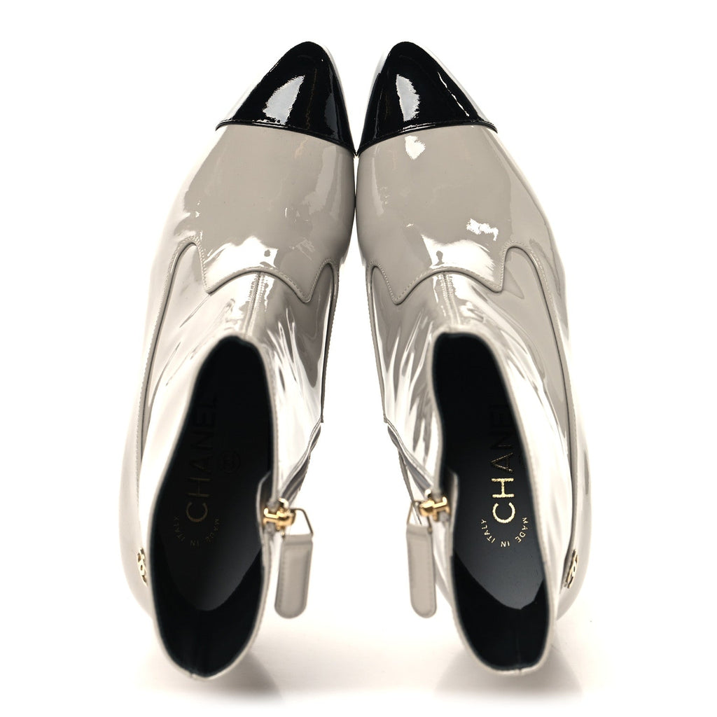 Patent Calfskin Ankle Boots 38.5 Light Gray Black