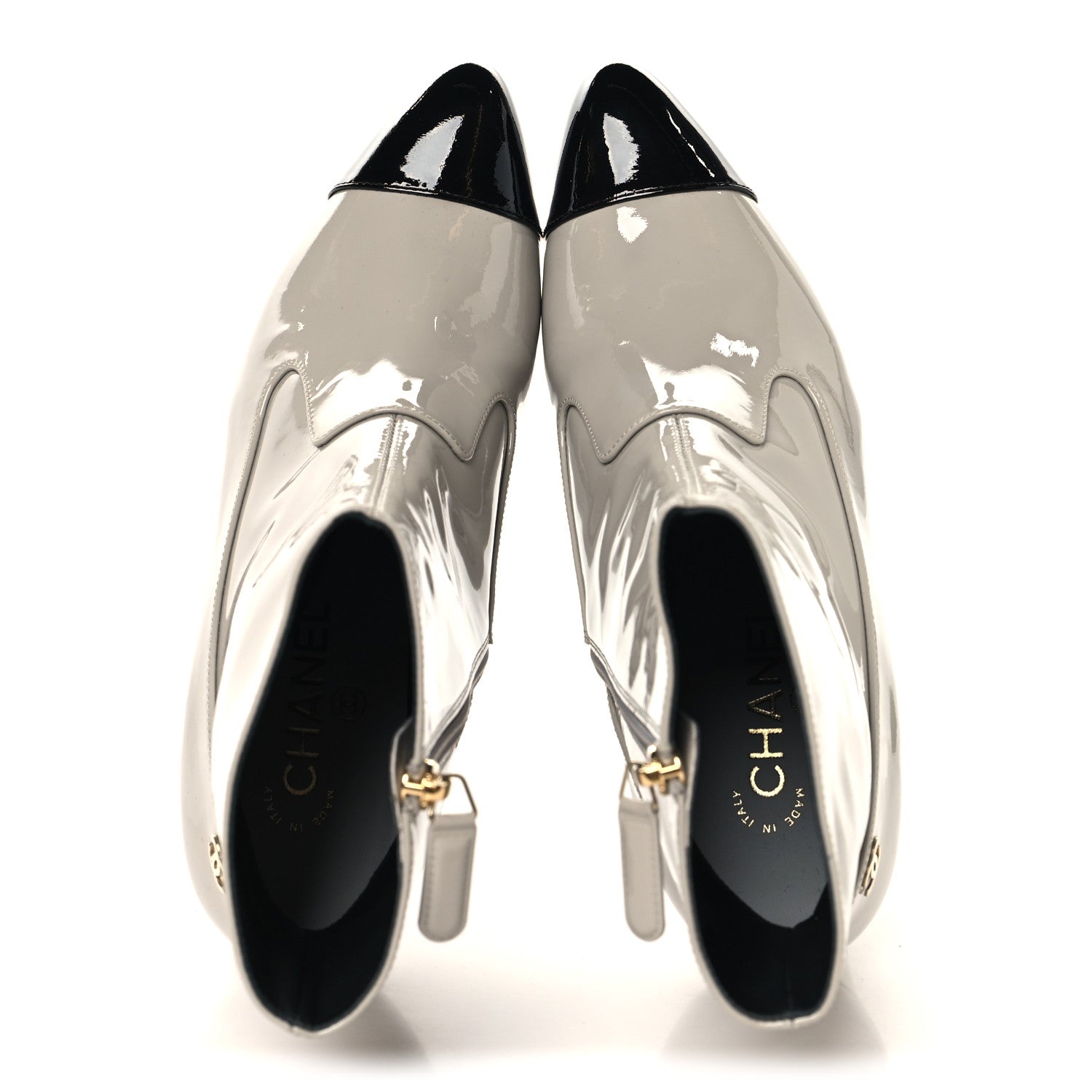 Patent Calfskin Ankle Boots 38.5 Light Gray Black