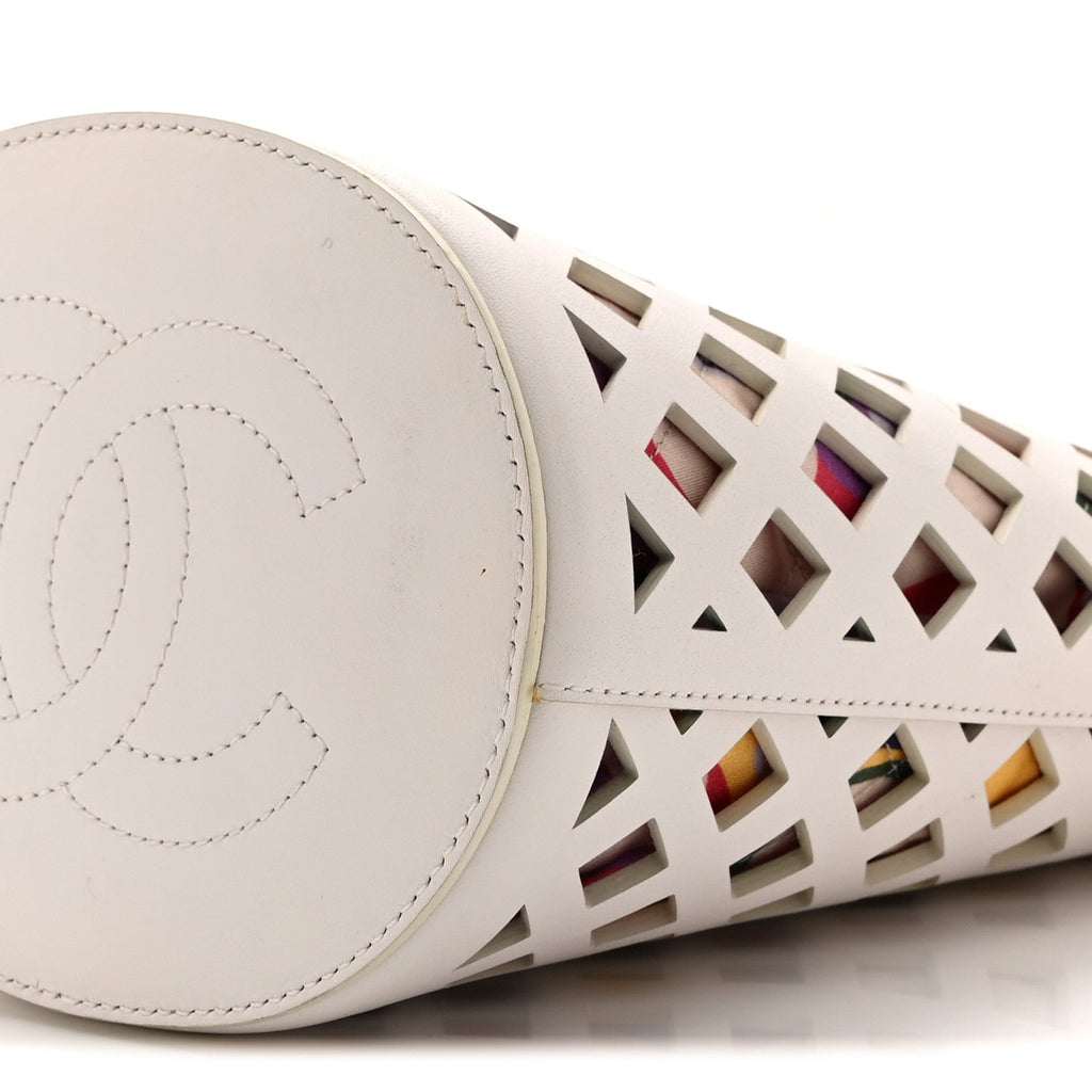 Chanel Lambskin Sea Through Bucket Drawstring Bag White Multicolor