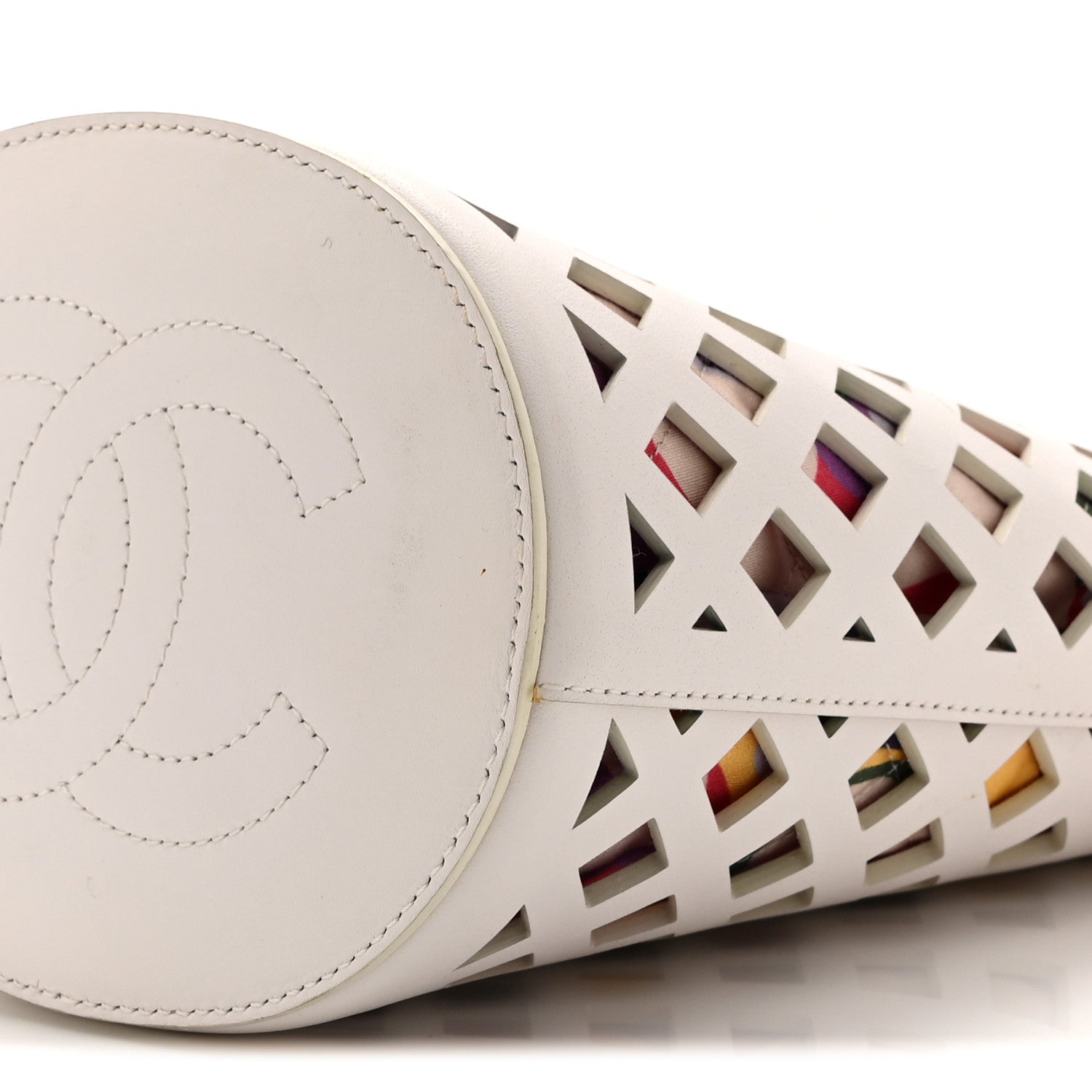 Chanel Lambskin Sea Through Bucket Drawstring Bag White Multicolor