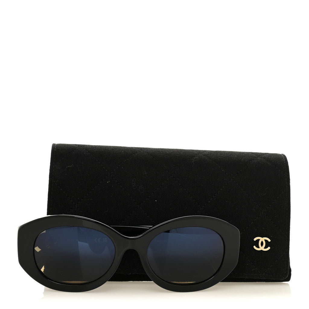 Acetate Nyon Oval CC Sunglasses 5528-A Black