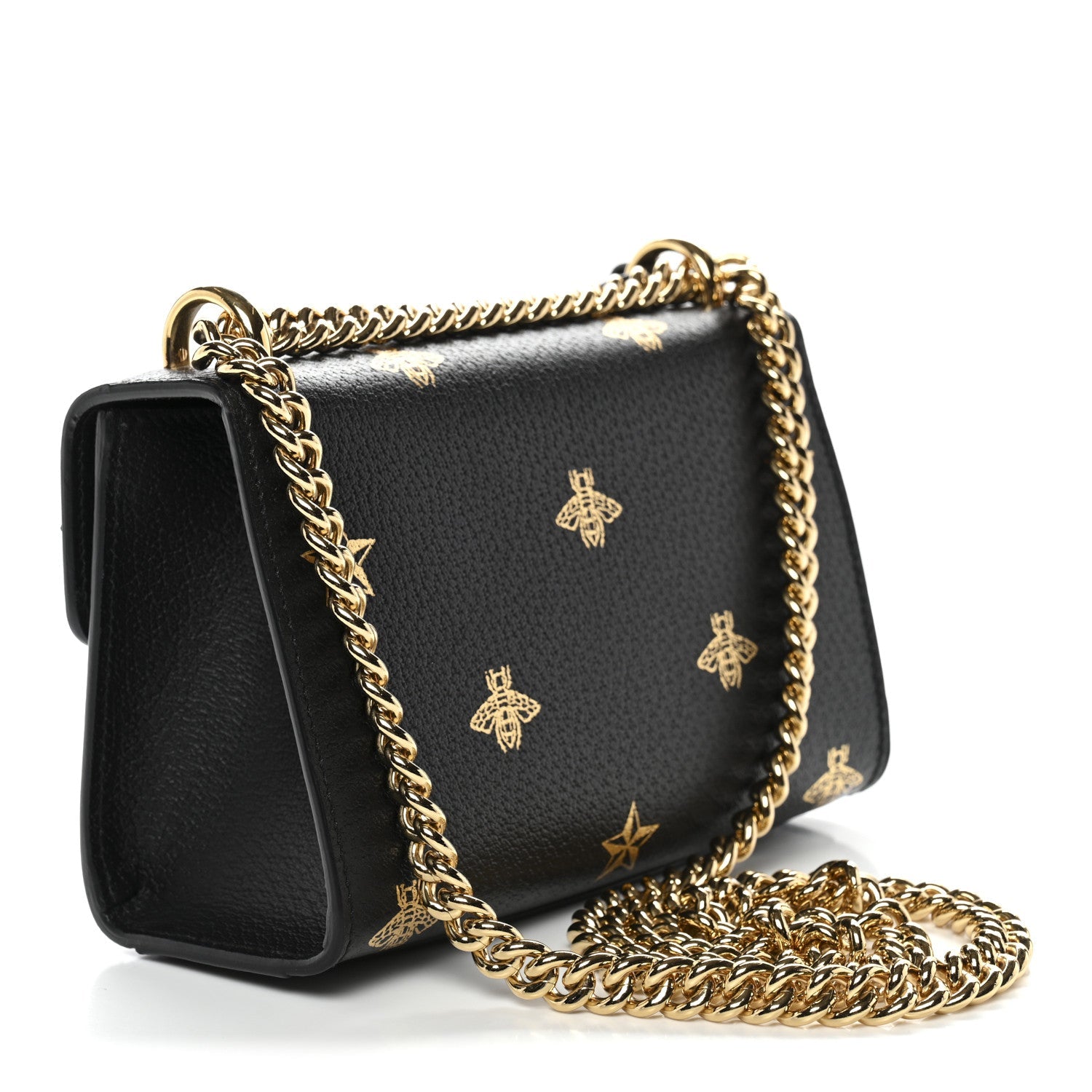 Gucci Grained Calfskin Bee Star Small Padlock Shoulder Bag Black