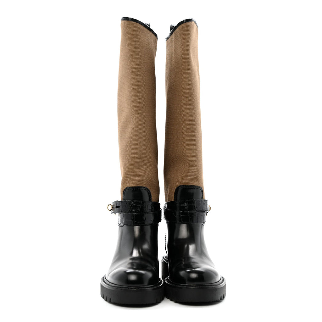 Louis Vuitton Canvas Calfskin Territory Flat High Ranger Boots 37 Khaki