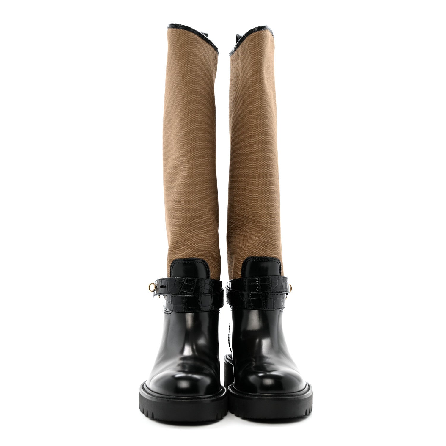 Louis Vuitton Canvas Calfskin Territory Flat High Ranger Boots 37 Khaki