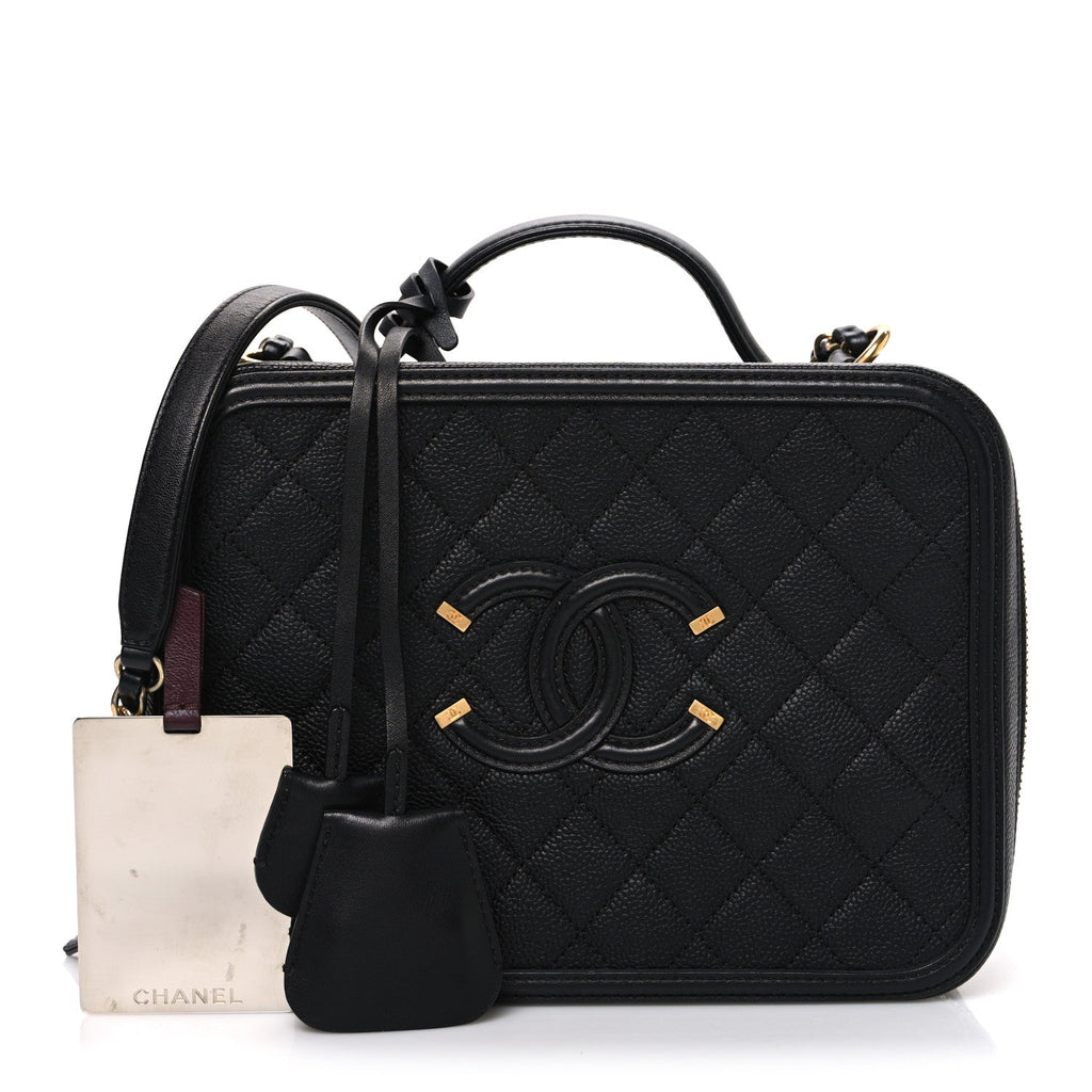Chanel Caviar Quilted Large CC Filigree Vanity Case Black