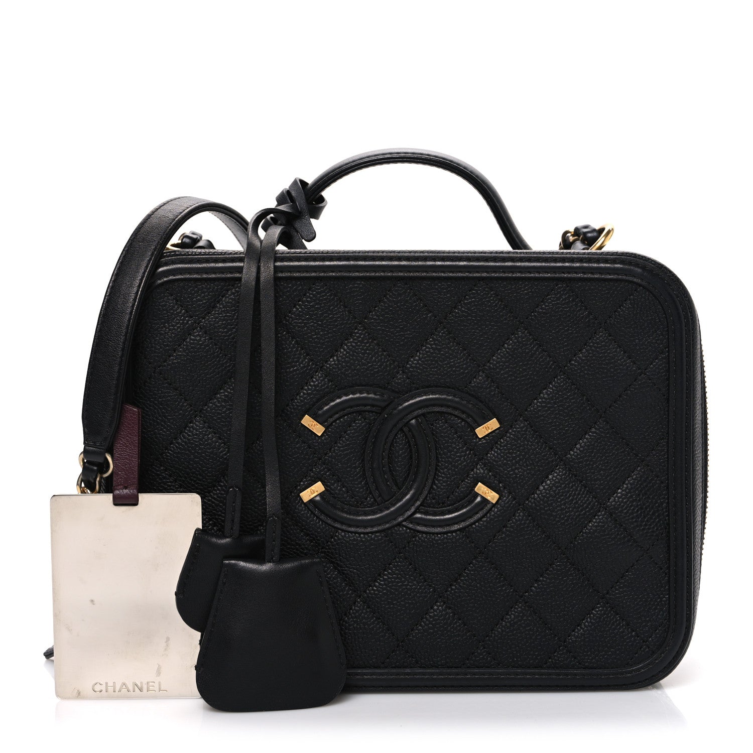 Chanel Caviar Quilted Large CC Filigree Vanity Case Black