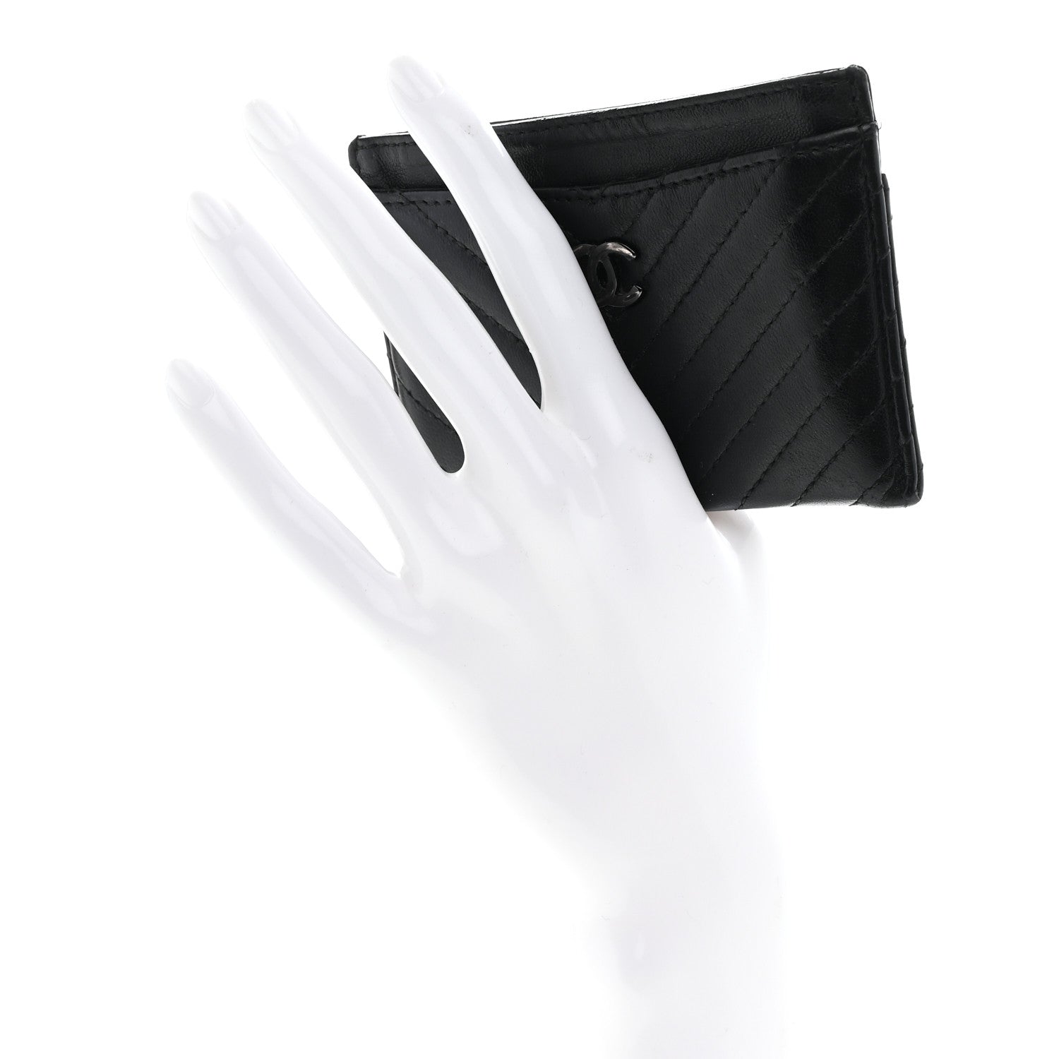 Lambskin Chevron Quilted Card Holder Black