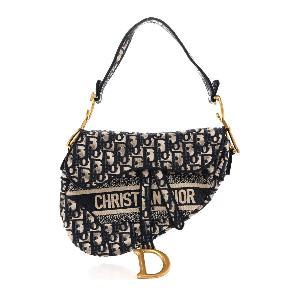 Christian Dior Oblique Embroidered Saddle Bag Blue