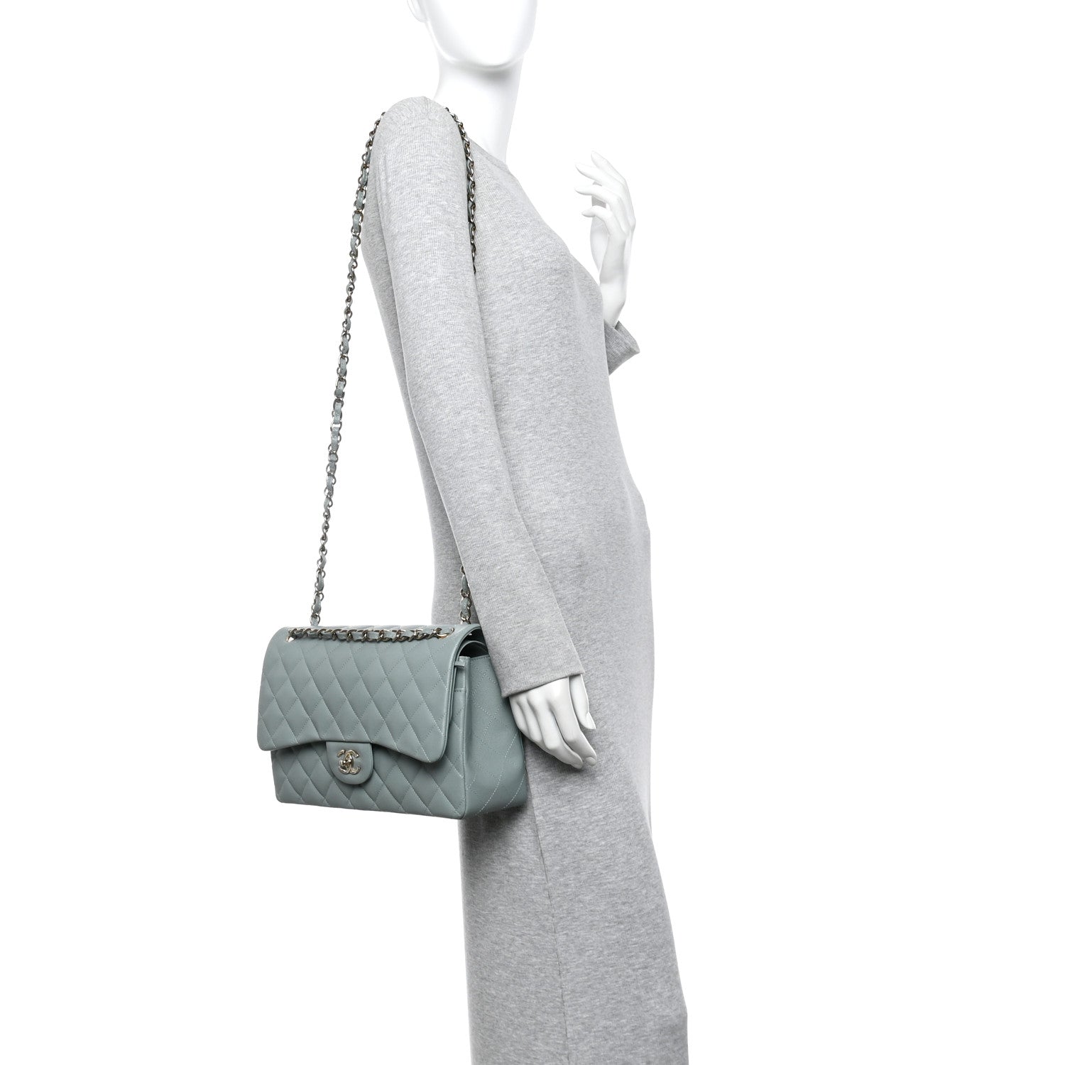Chanel Caviar Quilted Jumbo Double Flap Light Blue