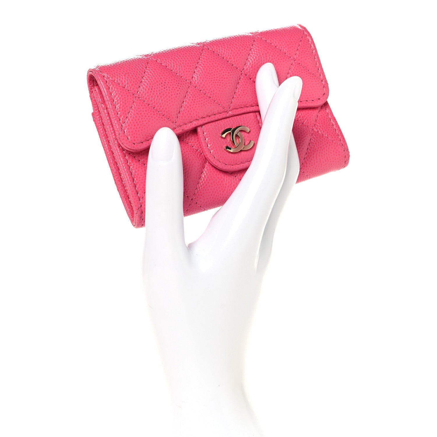 Caviar Quilted Flap Card Holder Wallet Pink