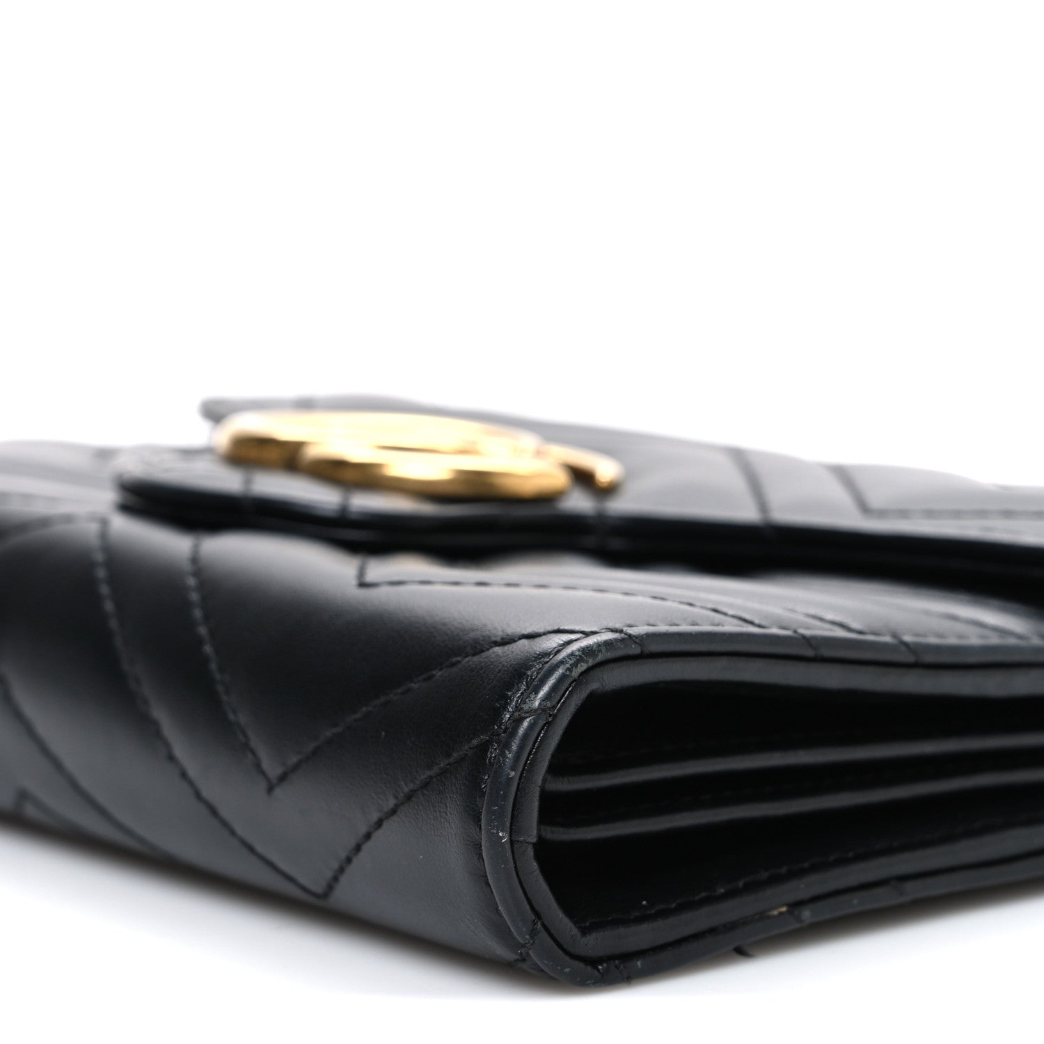 Gucci Calfskin Matelasse GG Marmont Chain Wallet Black