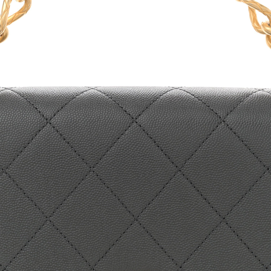 Chanel Caviar Quilted Bracelet On Chain Flap Dark Grey