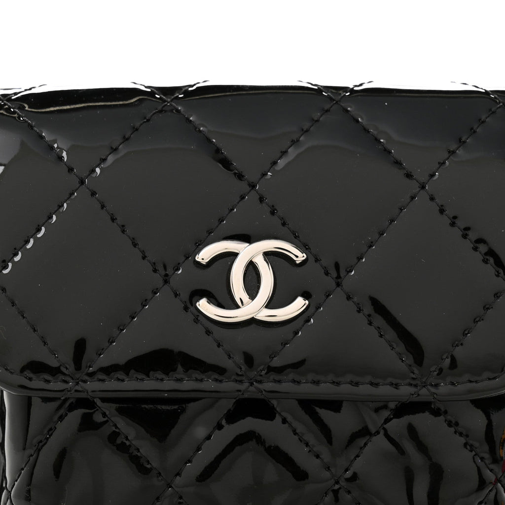 Patent Quilted Belt In Love Double Mini Flap Waist Bag Black Pink