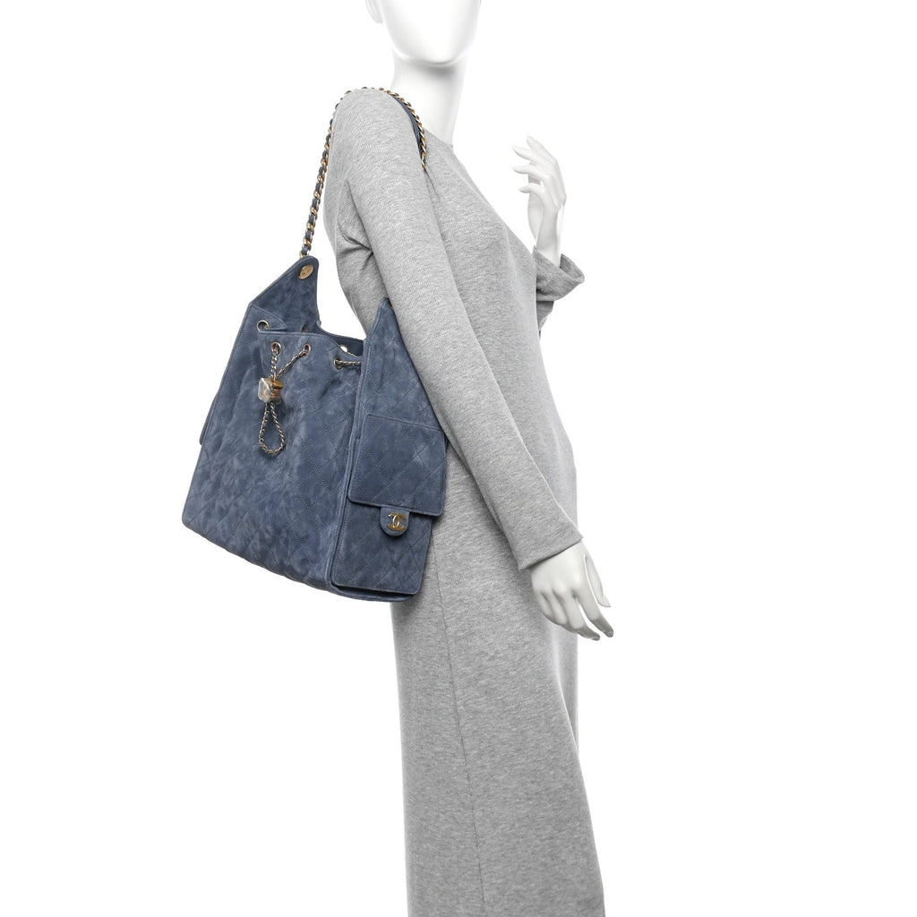 Chanel Suede Quilted Medium Chanel 25 Handbag Blue