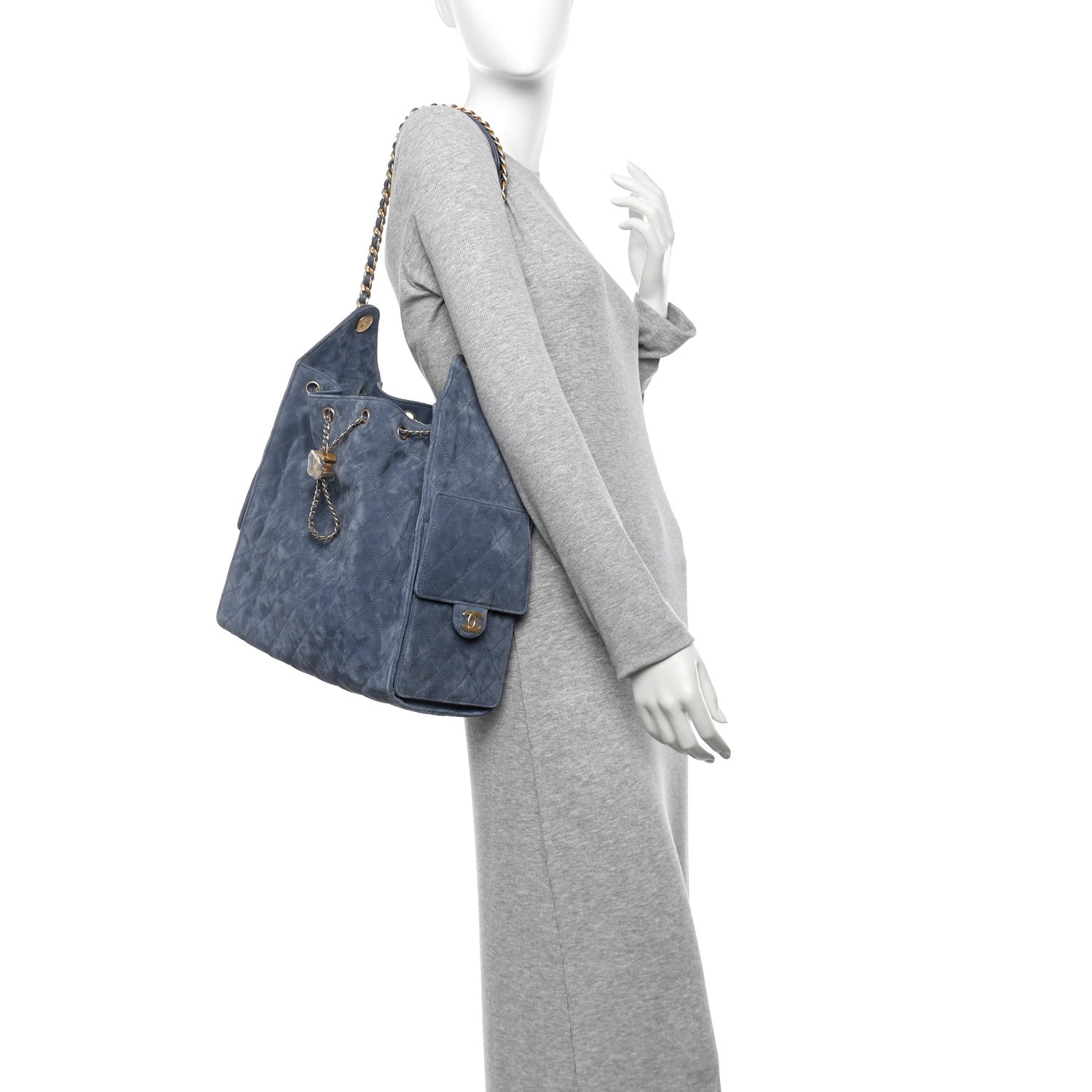 Chanel Suede Quilted Medium Chanel 25 Handbag Blue