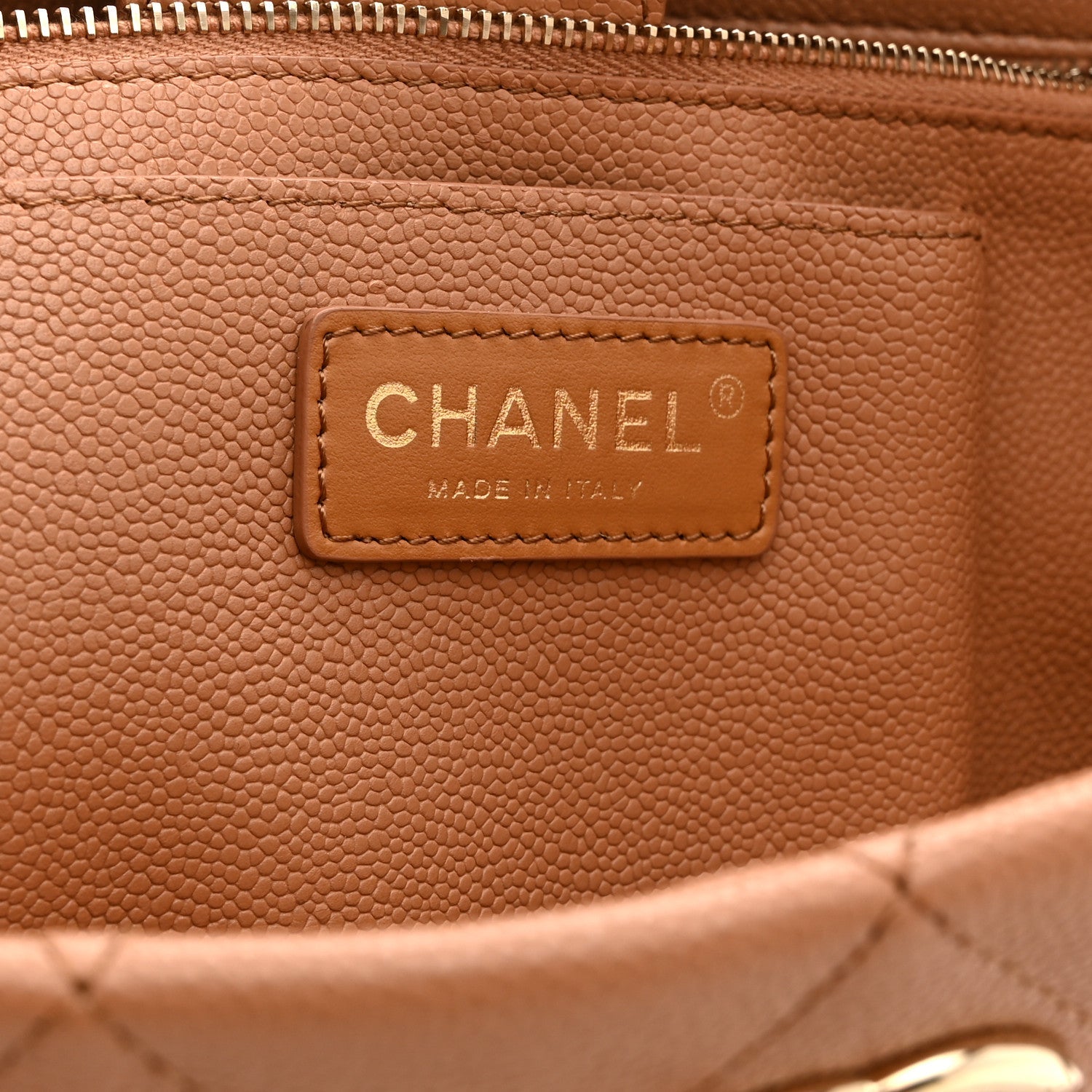 Chanel Caviar Quilted Small Shopping Tote Dark Beige