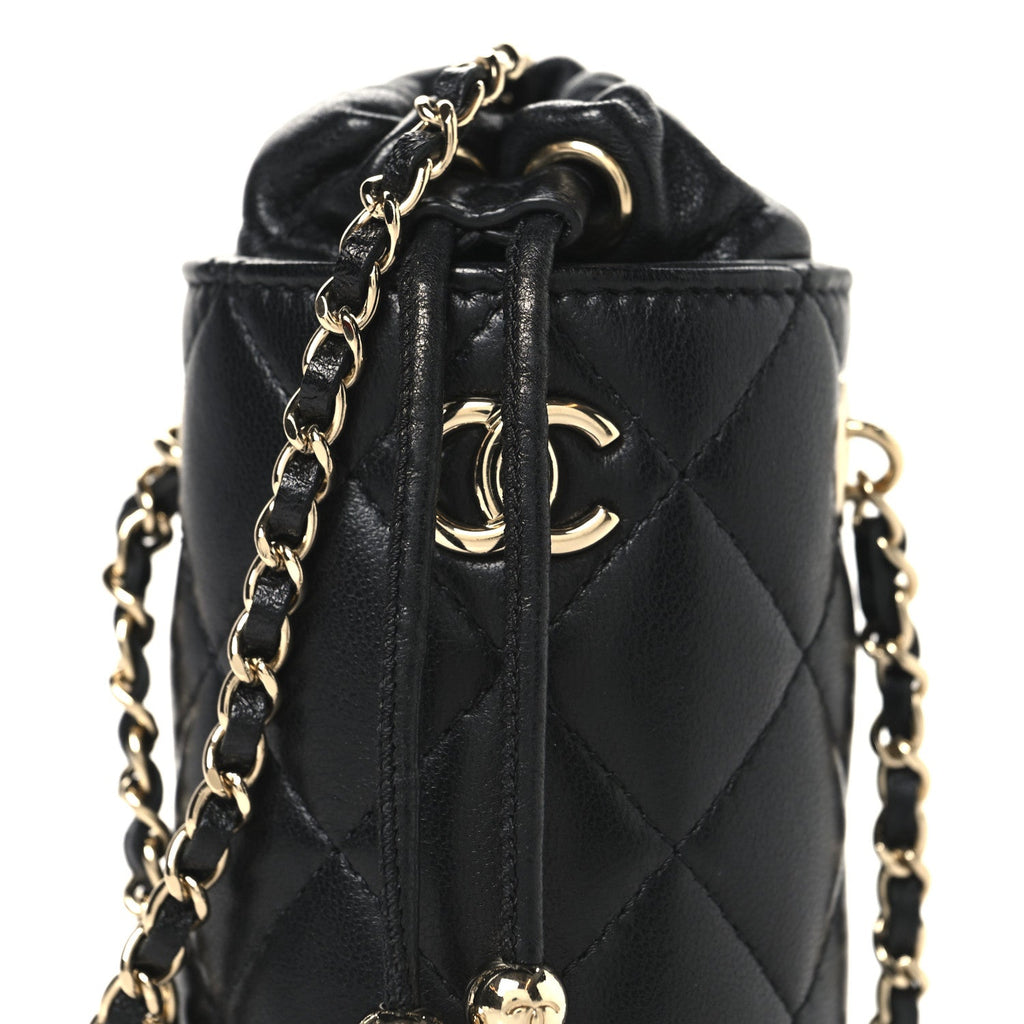 Chanel Lambskin Quilted Mini Bucket Bag With Chain Black