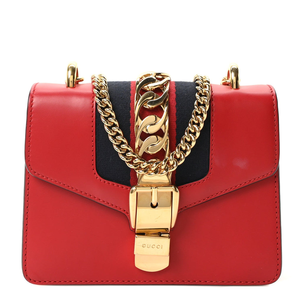 Gucci Calfskin Mini Sylvie Chain Shoulder Bag Hibiscus Red
