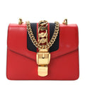 Gucci Calfskin Mini Sylvie Chain Shoulder Bag Hibiscus Red