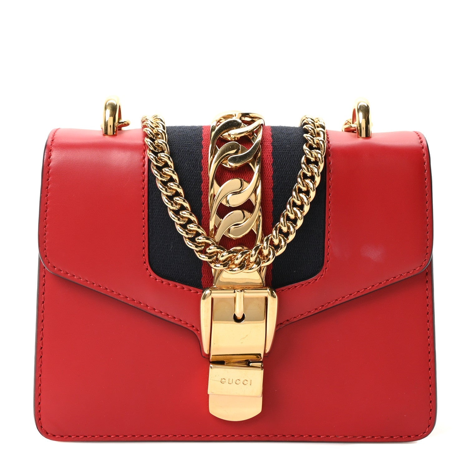 Gucci Calfskin Mini Sylvie Chain Shoulder Bag Hibiscus Red
