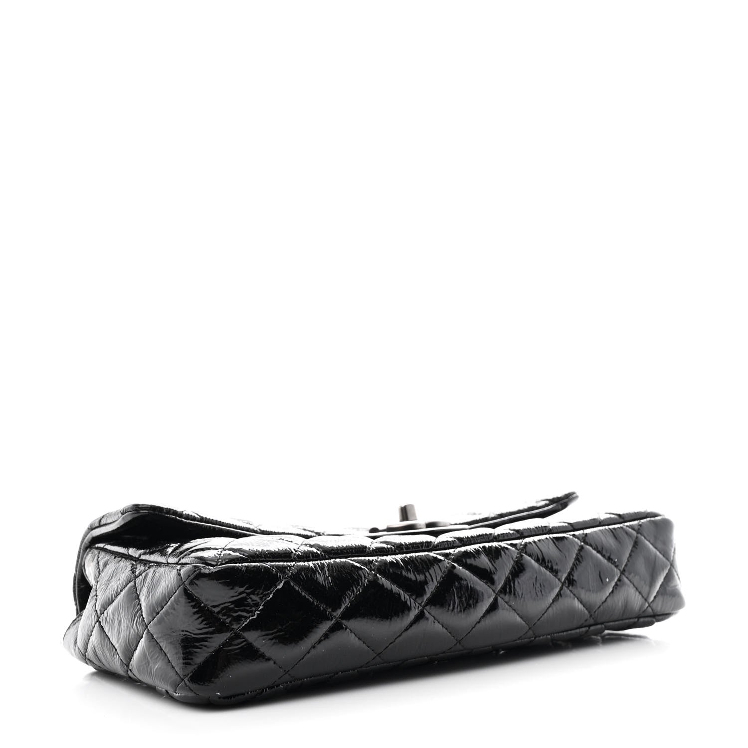 Chanel Crinkled Patent Quilted East West Flap Black