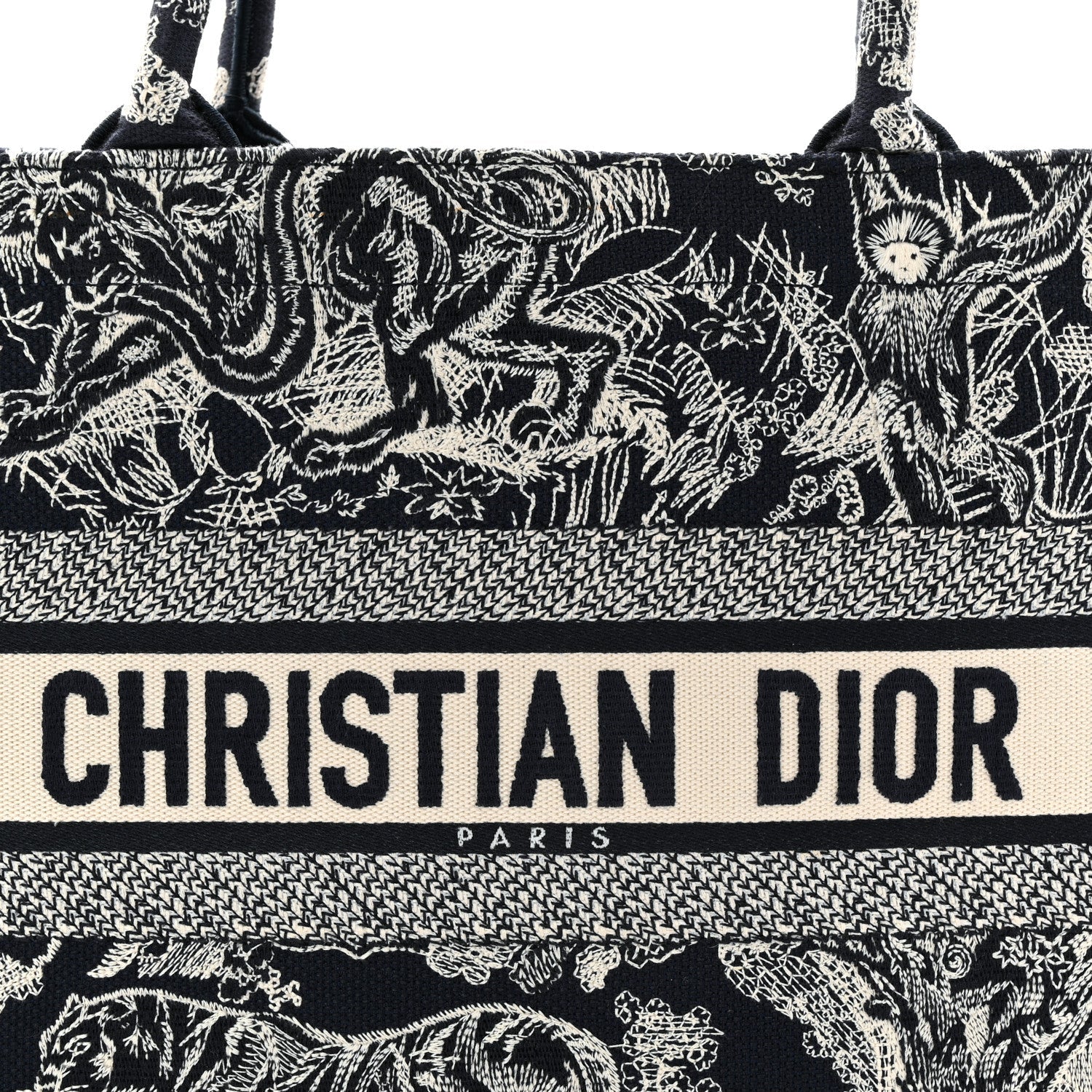 Christian Dior Canvas Embroidered Medium Dioriviera Toile De Jouy Book Tote Blue