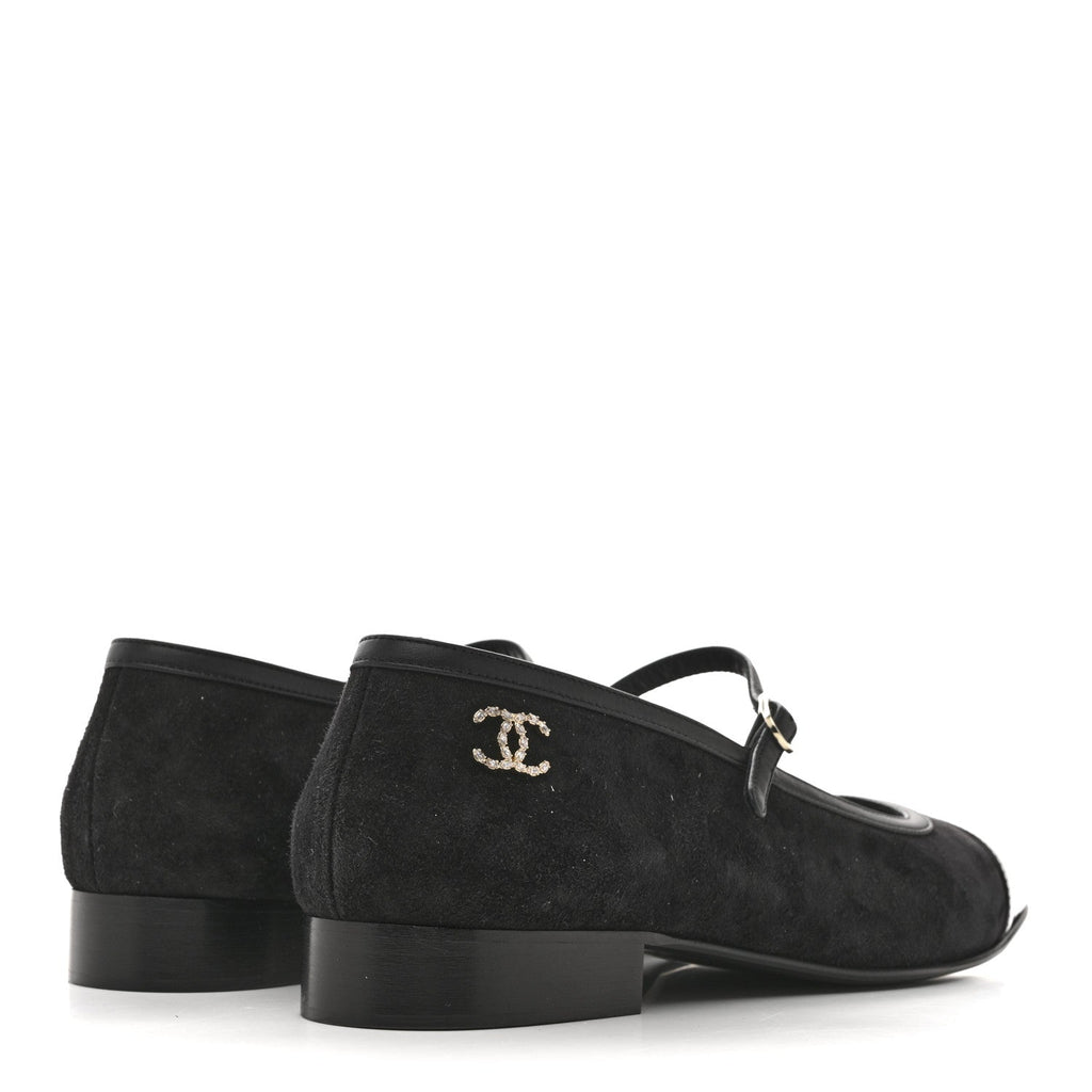 Chanel Suede Kidskin Lambskin Patent Calfskin Cap Toe CC Mary Jane Flats 39.5 Black