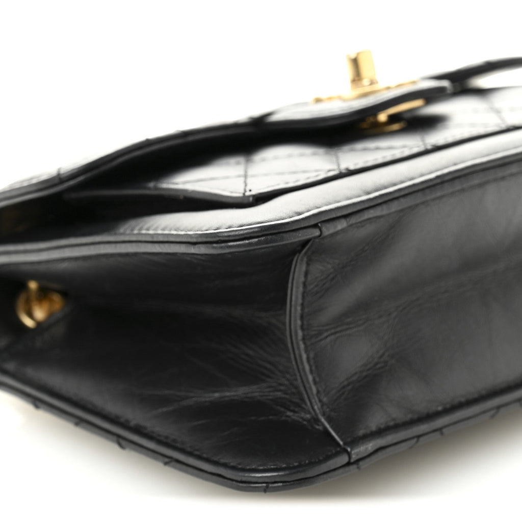 Chanel Aged Calfskin Quilted Double You Mini Flap Black