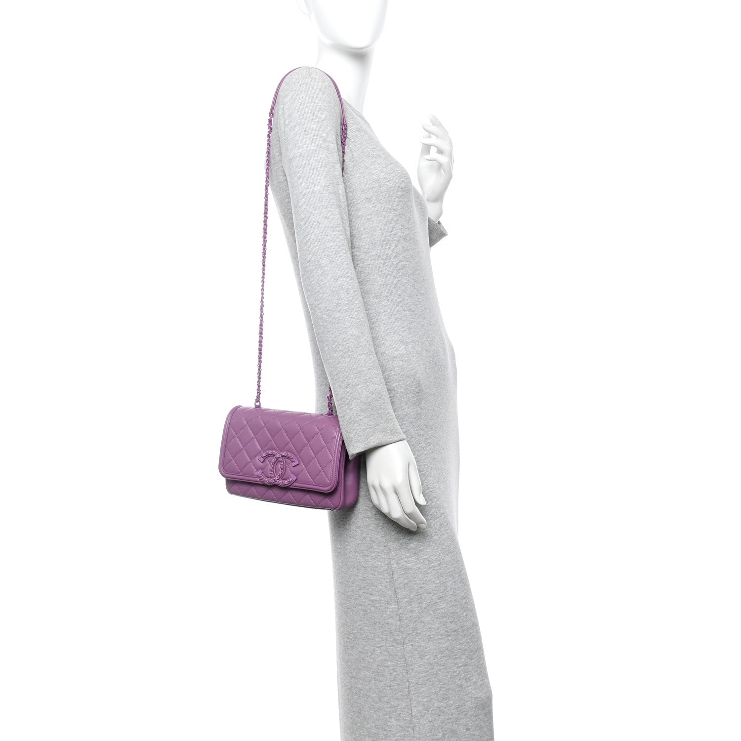 Chanel Lambskin Quilted Small CC Filigree Flap Purple